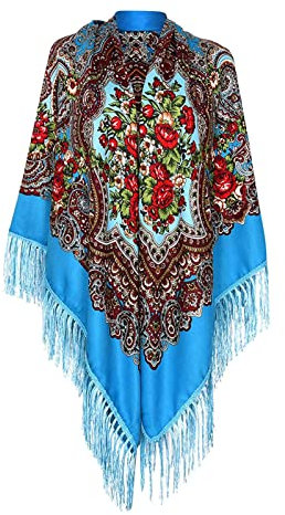 AMDOLE Foulards à carreaux imprimés châle écharpe femme mode écharpe ethnique cravate gland écharpe grande écharpe bleu sarcelle femme, bleu ciel, taille unique