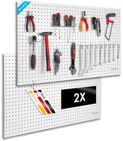 Pegboard Midi 2 St. Werkzeugwand aus Holz (MDF) 100 x 60 x 0,5 cm - Lochung Ø7 mm Lochabstand 25,4 mm - weiß lackiert - Hergestellt in Deutschland