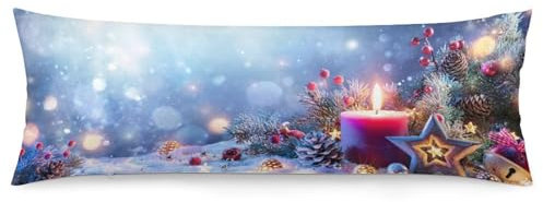 Weihnachtskerzen-Stern-Kissenbezug für den Körper, Bettwäsche, dekorativer großer schneebedeckter Körperkissenbezug, 50,8 x 137,2 cm, Langer Ganzkörper-Kissenbezug mit Reißverschluss für Erwachsene
