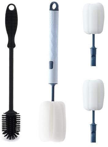 SHUOHONG 1 Pièces Brosses de Éonge, 1 Pièces Brosses à Bouteilles en Silicone, Goupillon Bouteille, Brosse Biberon Bébé, pour Nettoyage Verres à Café Pot à Lait Tasses Bouteille de Vin