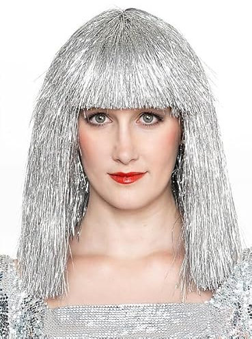 Lametta Perücke - silber - Glitzer-Kunsthaar für Club, Festival Karneval & Motto-Party