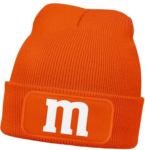 MoonWorks® Herren Beanie Patch Strickmütze mit Buchstabe M Aufdruck Fasching Karneval Lustig Mütze Männer