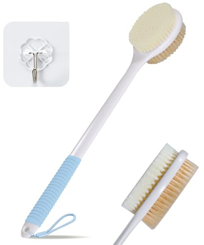 42 cm Rückenbürste für die Dusche, rutschfeste Duschbürste mit langem Griff, weiche und steife Borsten, Peeling-Badebürste für nasses oder trockenes Bürsten (blau)