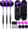 Sinwind Dartpfeile mit Metallspitze, 3 Stück 22 Gramm Profi Steeldarts, Steel Dartpfeile Set 3 Aluminium Schaft mit 9 Flights, 50 Anti-Lose Gummiringe und 1 Dart Tool Sharpener (Lila)