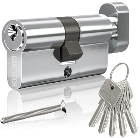 GANZTECH 50T/50 (100mm),Chrome Plating Door Barrel Lock,Key Key with 5 Standard Keys,Aluminum Alloy Euro Cylinder Lock,Secure Stable for Wooden,Composite Doors and UPVC