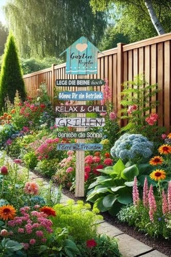 KAMACA Gartenschild aus Holz mit Gartenregeln großer Gartenstab Gartenstecker Deko Schild ein dekorativer Hingucker für Ihren Garten (XL Gartenschild Holz Wegweiser)
