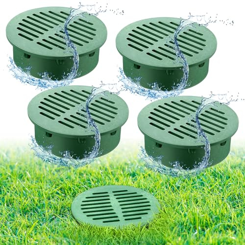 Meonum 4 Pcs 6 Round Grate Drain Cover, Outdoor Round Flat Grate Cover Fits 6 Drain & Sewer, for Triple Wall Pipe, Corrugated Landscape Pipe, Small Lawns