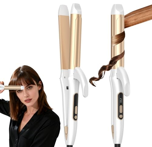 2 in 1 Straightener and Curling Iron Hair Styling Tool, Combining Curling and Straightening in One Device, 32 Mm Ceramic Ion Curling Iron, 12 Tempes Digital Display, Two-in-One Device