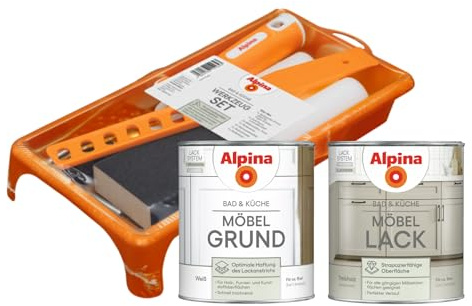 Alpina Bad & Küche Möbel-Lack Set – Treibholz – seidenmatter Lack, Grundierung und Werkzeug-Set – für die einfache und professionelle Renovierung