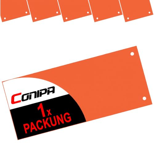 Conipa® Trennstreifen A4 gelocht 190 g/m², recycelter Karton 240x105 mm – Trennblätter & Laschen zur Unterteilung, MADE IN GERMANY (orange, 100 Stück)