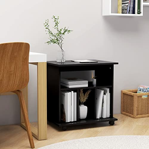 Holamys Rollschrank Schwarz 60x45x60 cm, Holzwerkstoff, Mobiler Aufbewahrungsschrank mit Rollen, Bürocontainer für Drucker, Küchenschrank, Beistellschrank