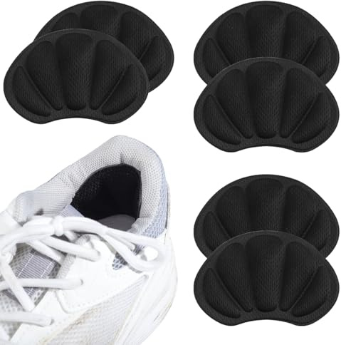 6 Paar Fersenpolster Selbstklebend Schwarz für Schuhe, 9,5 x 6 cm | Weich & atmungsaktiv, rutschfest, stoßdämpfend, für High Heels, Stiefel, Sneaker und Halbschuhe