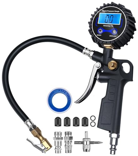 Motorenbau Digital Tyre Inflator with Pressure Gauge 250 PSI Heavy Duty | Check & Deflate with Rubber Hose and Quick Connect Coupler, Inflate with NPT Air Compressor Output for Car, Truck, SUV, RV
