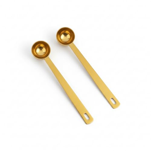 2 Pcs 5g Scoop for Powder, Gold Stainless Steel Coffee Scoop, Tablespoon Measuring Spoon with Gold Finish, Reusable Measuring Spoon for Coffee and Tea, Kitchen Tool for Cafetiere, Ground Coffee