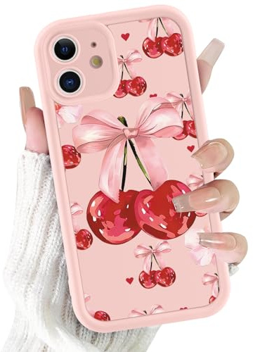 Tivkofk Ctue Case for iPhone 11 6.1'', Pink Big Bow Cherry | Cute Heart Print, Aesthetic Trendy Pattern, Soft TPU Shockproof, Camera Protection, For Women Girls