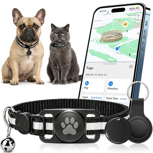Dog Tracker with no Monthly Fees - 2026 Smart Mini Cat Tracker Collar, Compatible with iOS/Android, Real Time Location & Anti Loss Cat GPS Tracker, Waterproof Elastic Collar Included (Black)