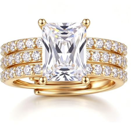 LOLIAS DREI-in-Eins Ringe Gold/Silber Wasserfest Verstellbar Ringe | Stapelringe Verlobungsring Promise Ring Set Schmuck Geschenke für Frauen Freundin