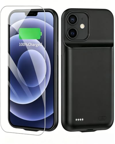 TAYUZH Battery Charging Case for iPhone 12 Mini & 13 Mini, 6800mAh, Black | Screen Protector Included, 360° Full Protection