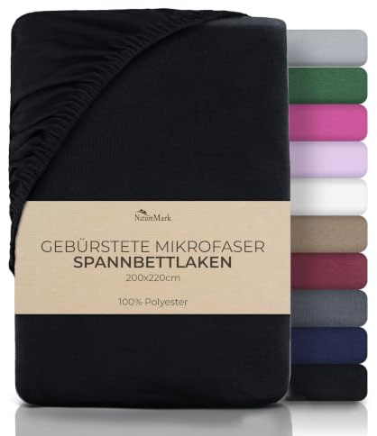 NatureMark Spannbetttuch 200x220 cm Mikrofaser – Weiches Spannbettlaken mit Gummizug, für Boxspringbett & Wasserbett, 40 cm Steghöhe, Atmungsaktiv, Pflegeleicht, Schwarz