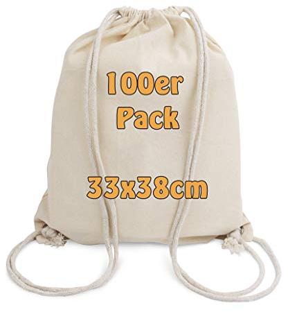Cottonbagjoe 10 Baumwollrucksäcke für Kinder | klein, 33x38cm | mit Kordelzug, Natur | 33x38cm | Turnbeutel | Jutebeutel