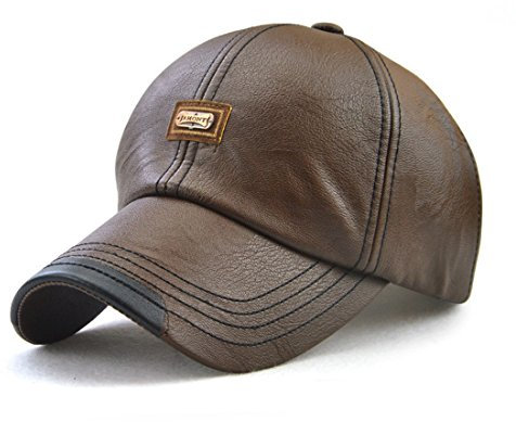 Roffatide Herren PU Leder Baseballmütze Schirmmütze Kappe Herbst und Winter Hellbraun