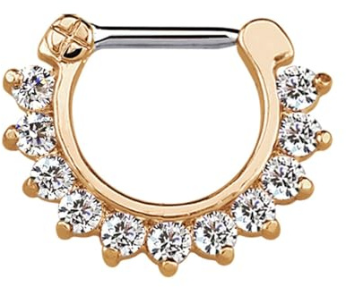 Septum Piercing Clicker, Nasenpiercing Ring mit 11 klaren Steinen | in Gold oder Rosegold
