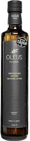 PREMIUM OLIVENÖL - Kaltgepresst | GRIECHENLAND | Zum Kochen / Braten | EXTRA VIRGIN (Vergine) | OLEUS | mild, fruchtig | 100% Koroneiki - Oliven | Messinia | Geschenk | 500ml Glas-Flasche