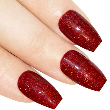 Bling Art Ballerina False Nails Fake Coffin Gel Red Acrylic Long 24 Tips Glue