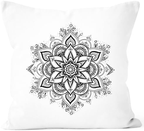 Autiga Kissenbezug Mandala Ornament Bohemian Boho Ethno Kissen-Hülle Deko-Kissen Weiss Unisize