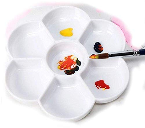 Chiloskit Chiloskit Palette de peinture aquarelle en céramique et porcelaine à 7 puits, en forme de marguerite, palette pour aquarelle, peintures à l'eau, à l'huile ou à l'acrylique (17,8 cm)