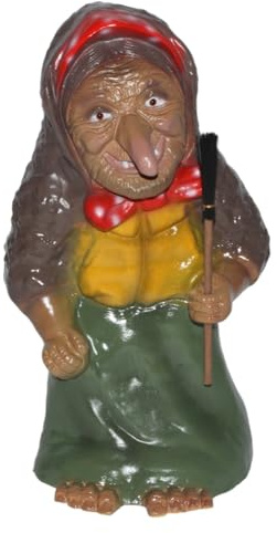 RAKSO Deko Garten Figur Dekofigur Gartenfigur Märchenfigur Märchen Hexe mit Besen stehend aus Kunststoff Höhe 40 cm