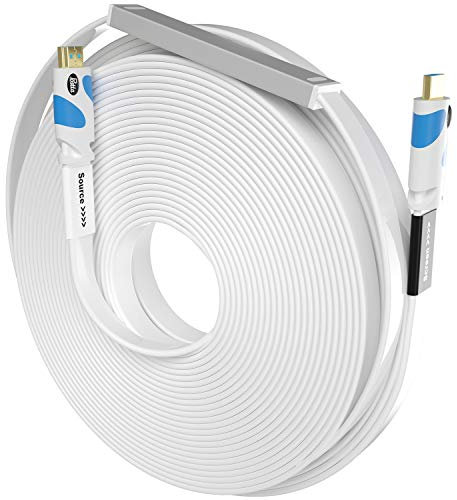 Postta Flaches HDMI-Kabel, 2,5 m, 4K HDMI2.0 Kabel mit integriertem Signalverstärker, unterstützt 4K (2160P), 3D, 1080P, Ethernet, Audio-Return (weiß-hellblau)