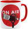 OM3® ON-AIR Microphone Kaffee-Tasse für Streamer Podcast | Keramik Becher | 11oz 325ml | Beidseitig Bedruckt | Rot