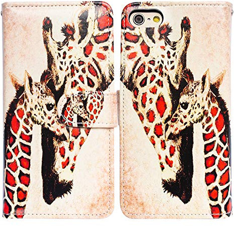 BCOV iPhone SE 2022 Case, Giraffe Mother Baby Leather Flip Case Wallet Cover with Card Slot Holder Kickstand For New 4.7 iPhone SE 2020 2022/iPhone 8/iPhone 7