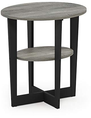 Furinno Jaya Oval Beistelltisch, Holz, French Oak Grey/Black, 1-Pack