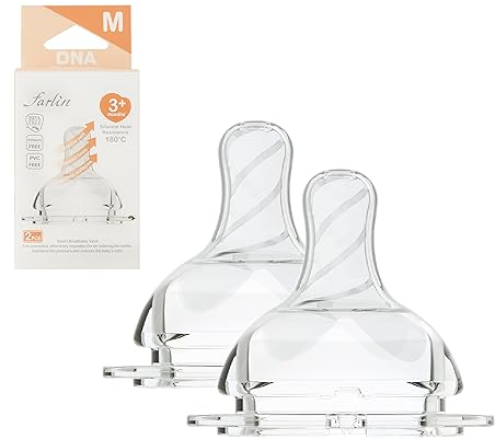 FARLIN Anti-Colic Teats for Baby Bottle, Breast-Like, Skinsoft Silicone Nipple, BPA Free - Size 2, Medium Flow, 3 Months + (Pack of 2)
