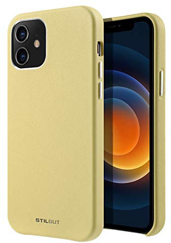 StilGut Cover Compatibile con iPhone 12 Mini Custodia in Vera Pelle Realizzata a Mano - Giallo
