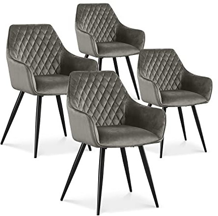 INTENSE DECO Lot de 4 chaises Victoria en Velours Gris Pieds Noir