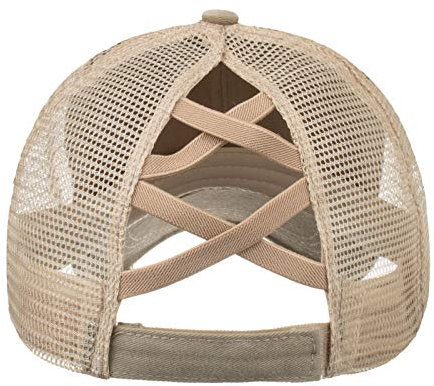AIEOE Criss Cross Baseball Caps, Damen Ponytail Mesh Baseballmütze Pferdeschwanz Messy Basecap Retro Waschbar Baseballkappe Kopfumfang 56-60cm