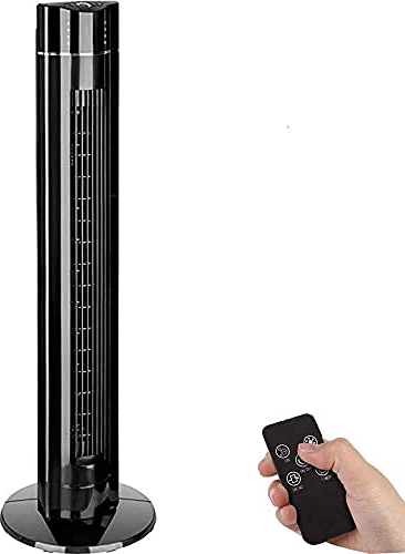 BAKAJI Ventilador de torre Columna XL oscilación automática Potencia 60 W Altura 107 cm con 3 Velocidades Función Ionizador Purificador Aire Temporizador 7 horas Mando a distancia Diseño Moderno Negro