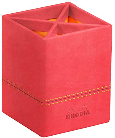 Rhodia 194537C - Stifteköcher 8x11 cm, elegant aus Kunstleder, ideal für Stifte, Pinsel & Kugelschreiber, 1 Stück, Korallenrot