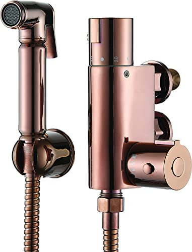 Xcel Home Rose Gold Brass Thermostatic Bidet Douche Spray Kit All in One Set Muslim Shattaf Shower Head, شطاف حمام, Bidet Sprayer for Toilet, Hygiene Toilet Spray Cleaner | 1 Set