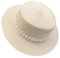 JK Home Pliable Chapeau de Soleil Femme Panama en Paille Capeline Large Bord avec Ruban Mariage Plage Beige