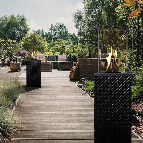 KRATKI Patio Mini Outdoor Moderner Gasheizer 8,2 kW mit Rädern für Gartenterrasse 136,6x44,2 cm Propangas G30/50mbar Powered Manuelle Steuerung Schwarze Gesteppte Glasscheiben