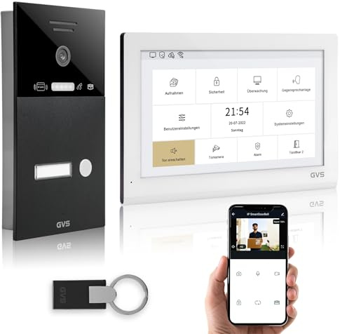 GVS IP Video Türsprechanlage mit Türöffner, RFID, 1x 10 Zoll Monitor & App | Smarte Video Türklingel mit Kamera und Monitor & App - Gegensprechanlage für 1 Familienhaus (AVS5436U)