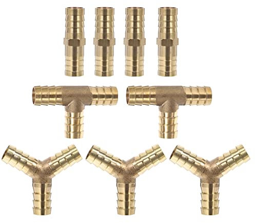 TEHAUX Luftschlaucharmaturen Aus Messing Widerhakenverschraubung Und Schlauchkupplung Inklusive Y-förmiger Kupplung Und Gerade Kupplung Für Crimp-cinch Und Einfache Installation Ohne Lötm