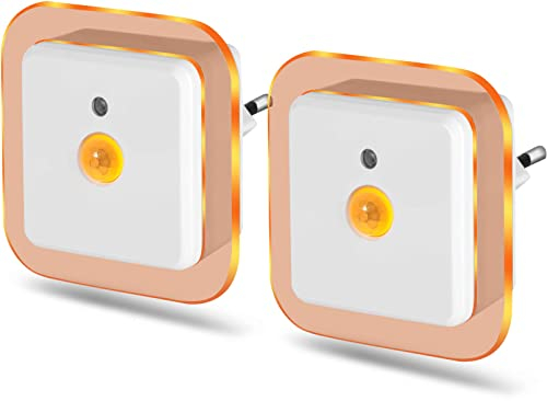 Northpoint LED Nachtlicht Bernsteinweißes Licht (1500-1800K) 2er-Set Eckig mit Dämmerungssensor und Bewegungsmelder Reichweite 3m Steckdosenbetrieben
