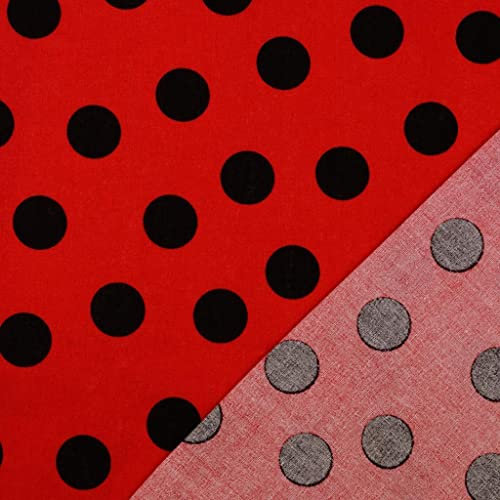 Baumwolle bedruckt Punkte 2,5cm - Baumwollstoff Meterware Polka Dots, Webware Tupfen, Popelin gepunktet, BW_Druck Kleckse, Flecken *ab 50cm, Farbe: 1901 rot Punkte schwarz