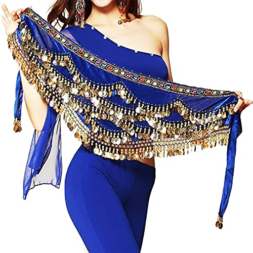 Bauchtanzgürtel Bel, Bauchtanz Hüfttücher, Damen Profi Bauchtanz Hüfttuch, Bauchtanz Kostüm Hüfttuch Rock, Chiffon Hüfttuch, Geeignet für Mädchen, Frauen, Mit Münzen Gürtel Röcke(Blau)