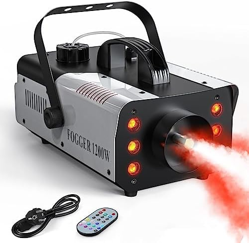 1200W Máquina de Humo con Luces 6 RGB LED,Mini Fog Machine con Control Remoto Inalámbrico y Tanque de 1L,Máquina de Niebla Colores Efectos,para Fiestas,DJ,Navidad,Halloween,Bodas,Disco Escenarios